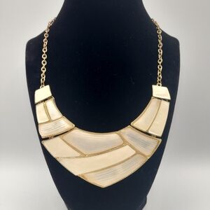 Cream Statement Collar Necklace | Gold Tone Geometric Bib Necklace